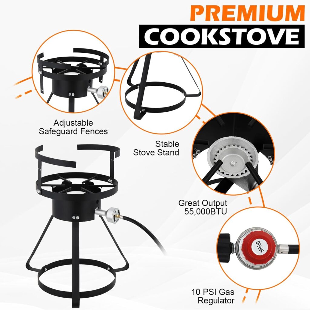 30QT Turkey Deep Fryer, Aluminum Turkey Deep Fryer Pot Propane Turkey Fryer Kit with Injector Thermometer Kit and 54, 000 BTU Outdoor Propane Stove Burner Stand for Indoor Outdoor Cooking