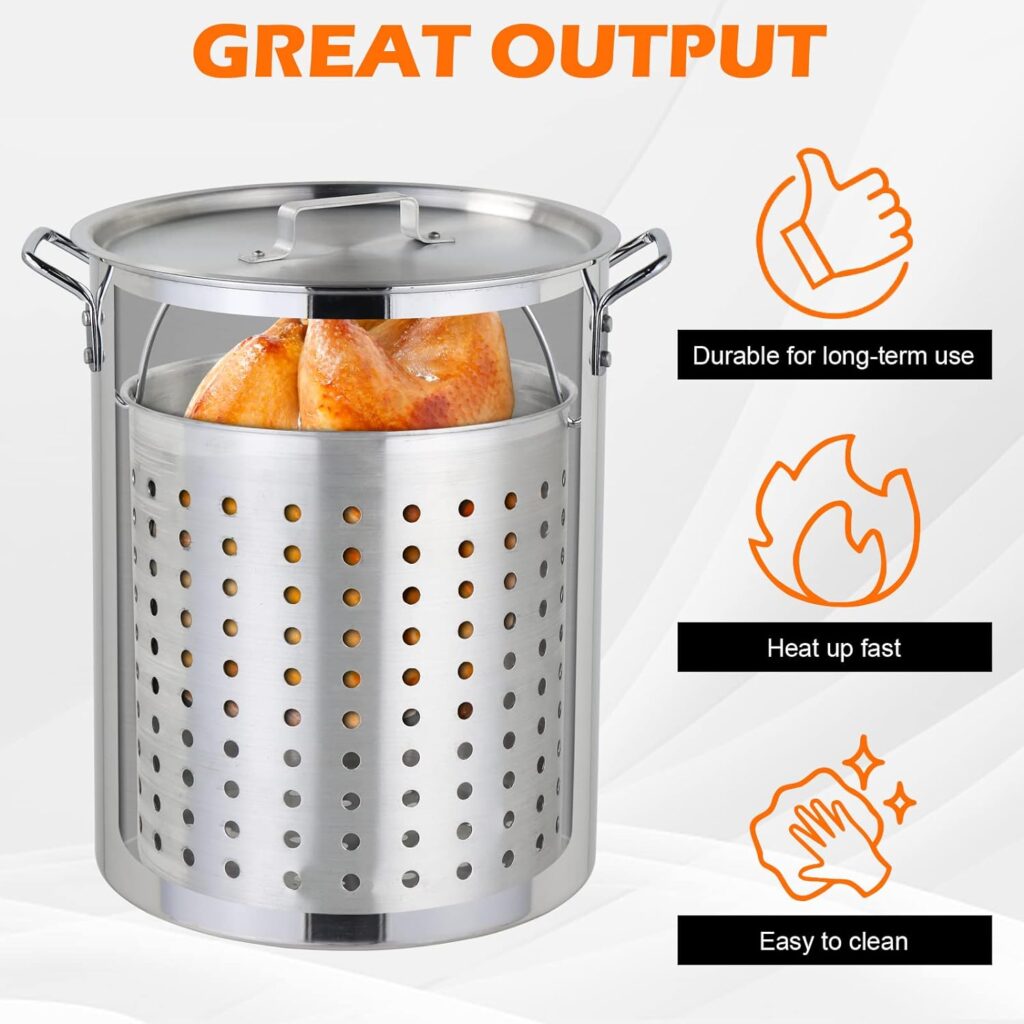 30QT Turkey Deep Fryer, Aluminum Turkey Deep Fryer Pot Propane Turkey Fryer Kit with Injector Thermometer Kit and 54, 000 BTU Outdoor Propane Stove Burner Stand for Indoor Outdoor Cooking