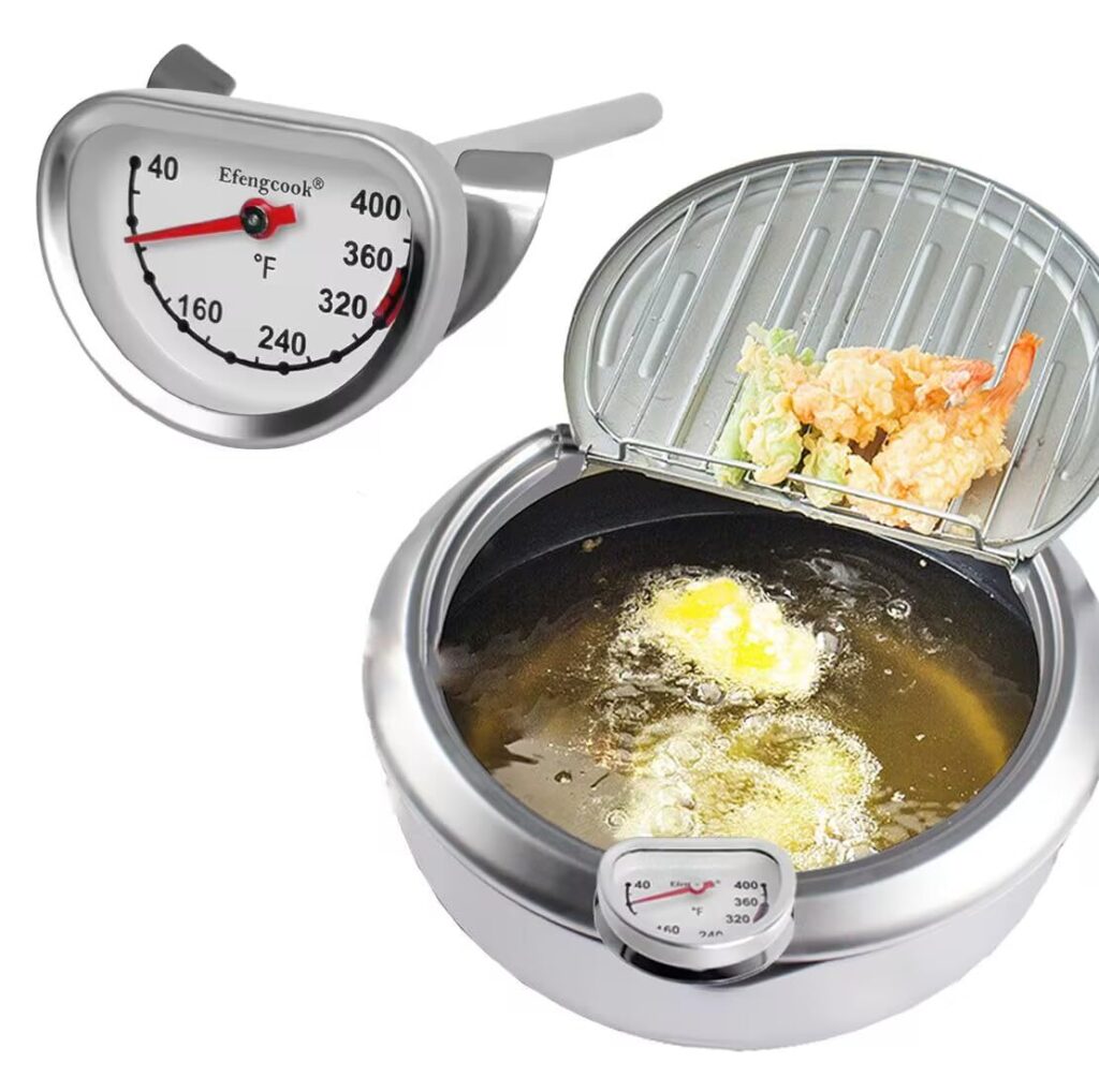 Deep Fry Oil Thermometer for Tempura Fryer Pot,Cooking Thermometer for Hot Oil Deep Fryer，Side of Pot Thermometer with Clip3.5 inch Probe, Easy Clean up, Reading Fast,