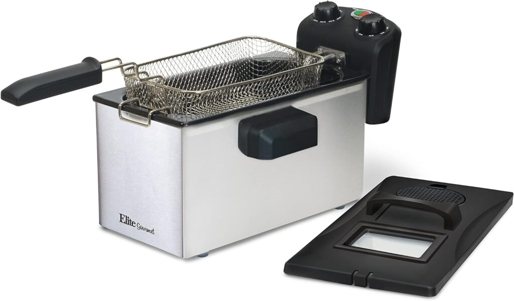 Elite Gourmet EDF-3500# Electric Immersion Deep Fryer. Removable Basket, Timer Control Adjustable Temperature, Lid with Viewing Window and Odor Free Filter