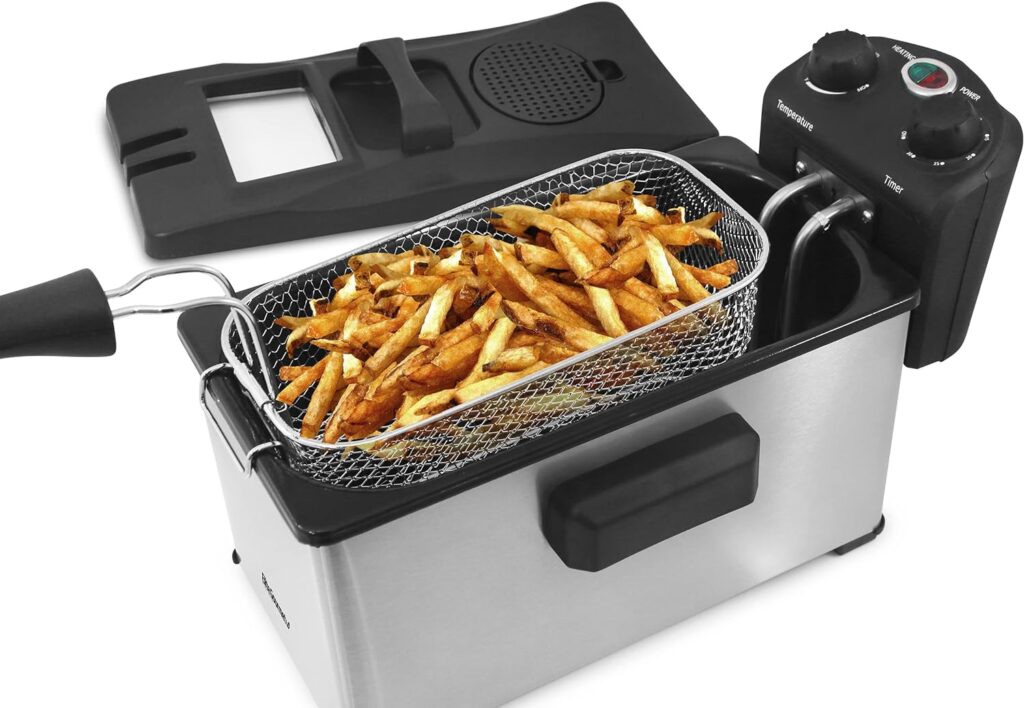 Elite Gourmet EDF-3500# Electric Immersion Deep Fryer. Removable Basket, Timer Control Adjustable Temperature, Lid with Viewing Window and Odor Free Filter