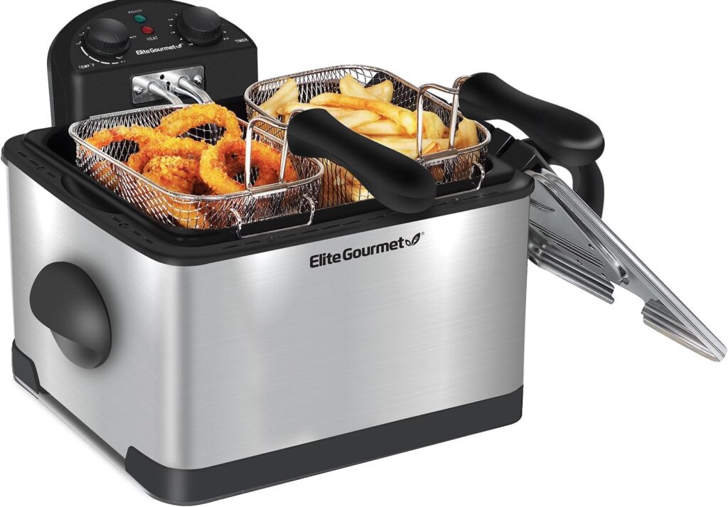 Elite Gourmet EDF-3500# Electric Immersion Deep Fryer. Removable Basket, Timer Control Adjustable Temperature, Lid with Viewing Window and Odor Free Filter