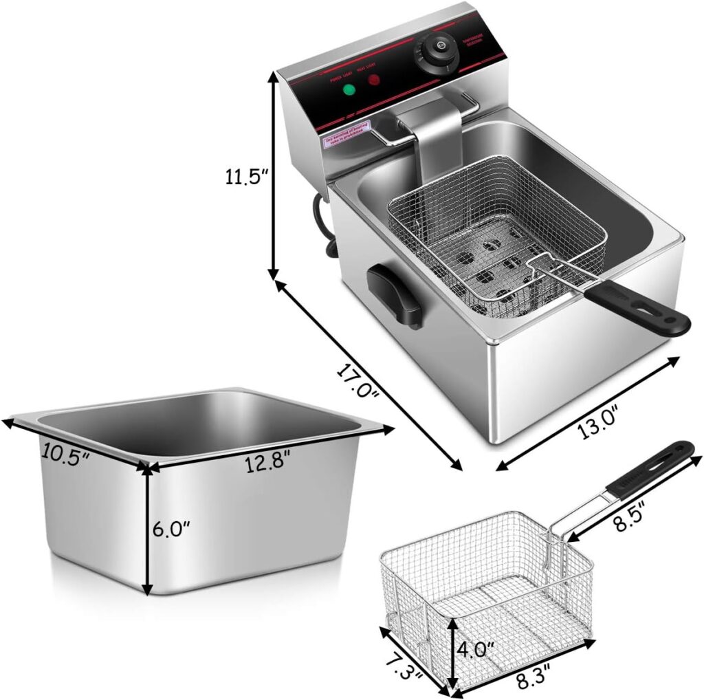 Goplus Stainless steel Commercial 2500w 5.5L Deep Fryer Electric Tabletop Restaurant Frying w/Basket Scoop Easy Control Switch, Show As Pic