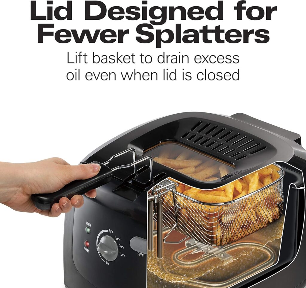 Hamilton Beach Electric Deep Fryer, Cool Touch Sides Easy to Clean Nonstick Basket, 8 Cups / 2 Liters Oil Capacity, Black