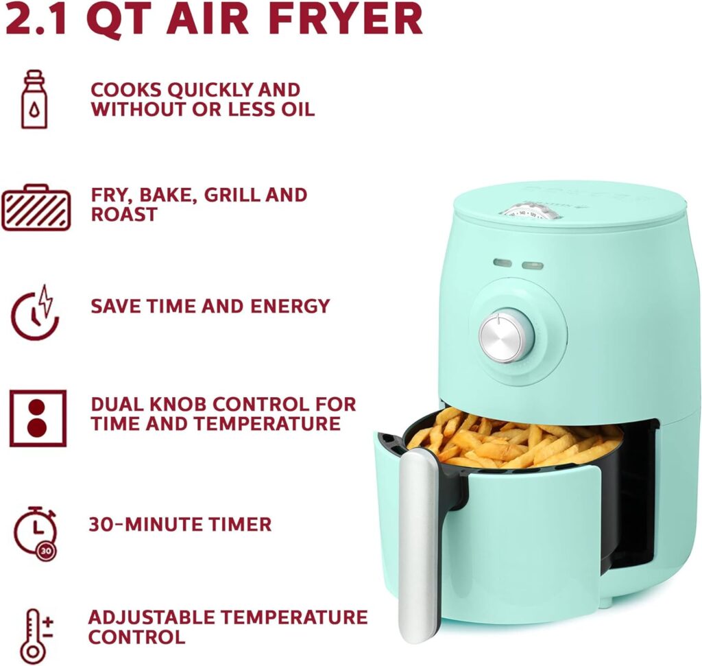 Holstein Housewares - 2.1QT Air Fryer, Mint - Convenient and User Friendly for Optimal Cooking