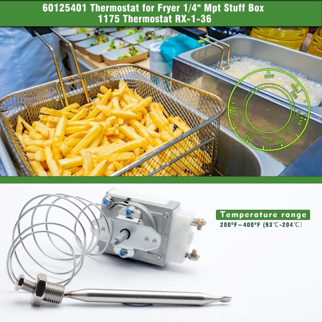 RX-1-36 Thermostat for Fryer 1/4 Mpt Stuff Box, 60125401 Thermostat for Deep Fryer Compatible with Pitco 60125401 fit for Royal Range 3113, Fryer Thermostat 200-400F