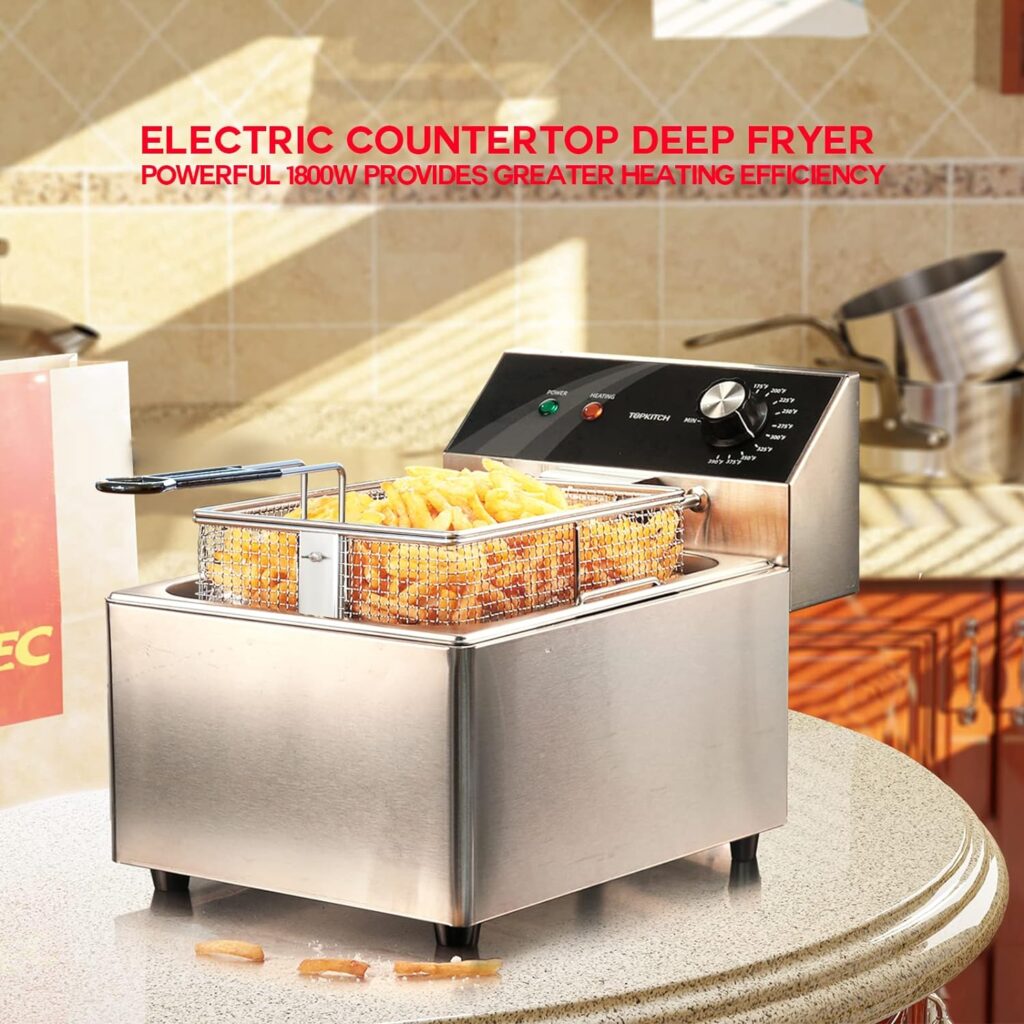 TOPKITCH Commercial Deep Fryer Stainless Steel Dual Tank with 2 Baskets Capacity 10L X 2 Electric Countertop Fryer for Restaurant and Home Use, 120V 3600W