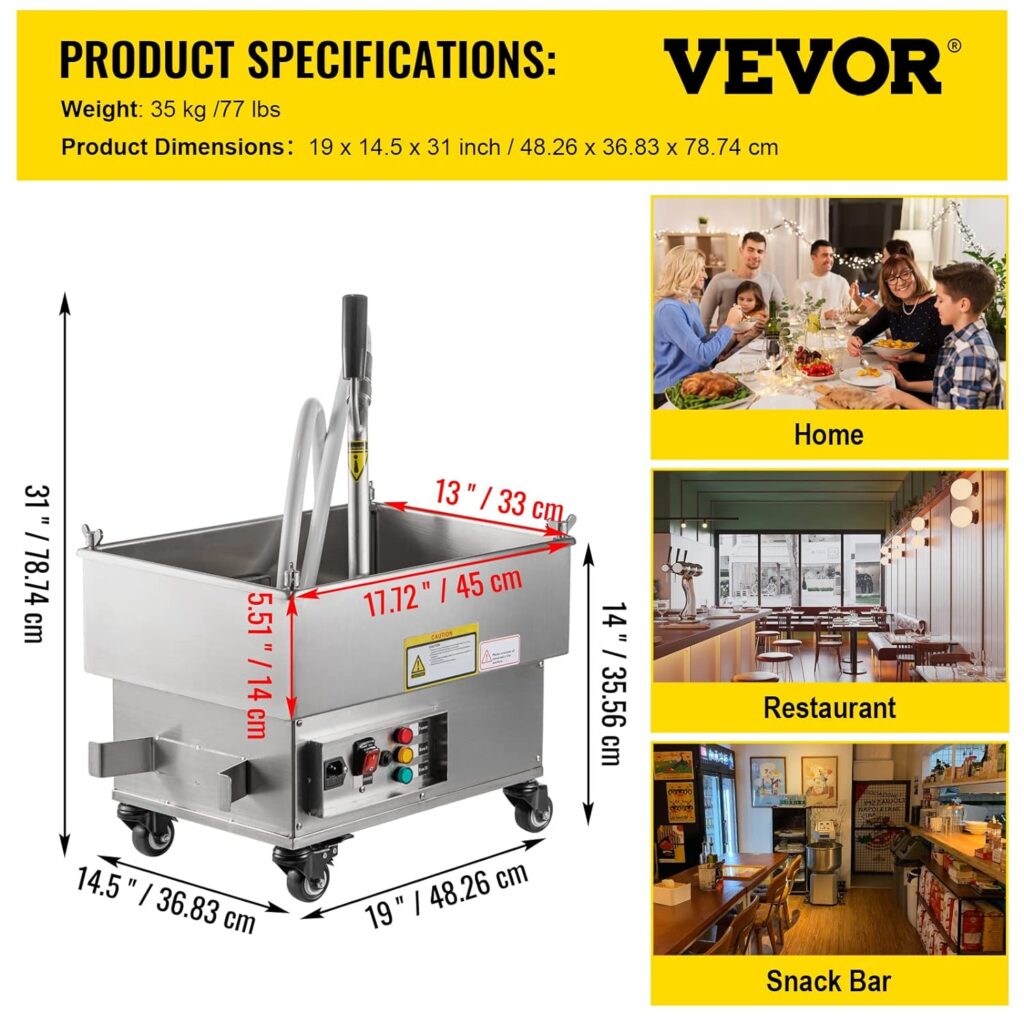 VEVOR Mobile Fryer Filter, 44 LBS/22 L/5.8 Gal Capacity, 300W Oil Filtration System with 5 L/min Flow Rate, Mobile Frying Oil Filtering System with 10 L/min Pump  Oil Hose, 110V/60Hz