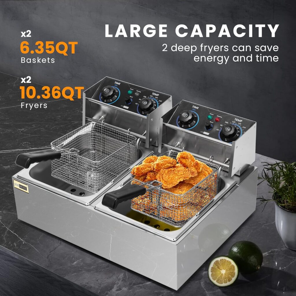 VIVOHOME 2500W 10.6 QT Electric Deep Fryer with 6.3 QT Removable Basket, Temperature Adjustable 140-392℉