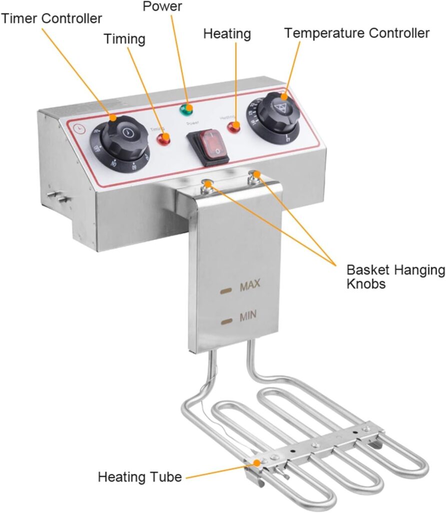 Winado 6.3QT Capacity Electric Deep Fryer with Baskets Lids, 6L Countertop Stainless Steel Temperature Control Frying Machine, for Home Commercial 2500W 60Hz 110V