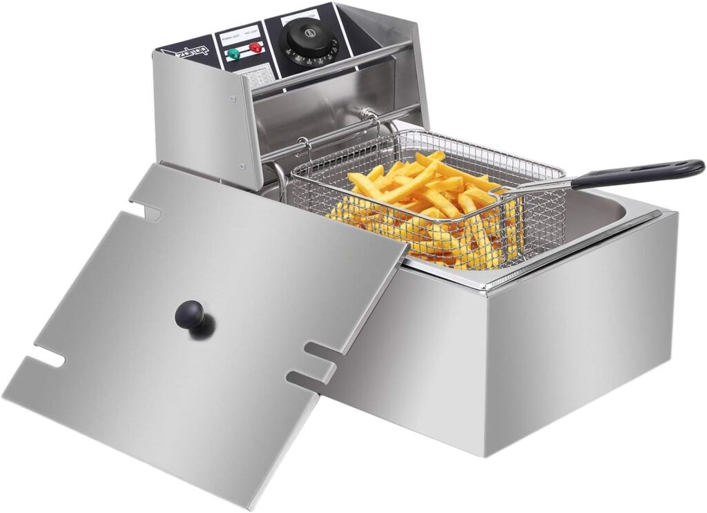 ZOKOP EH81 2500W MAX 110V 6.3QT/6L Stainless Steel Single Cylinder Electric Fryer US Plug, ,Electric Deep Fryer Frying Basket