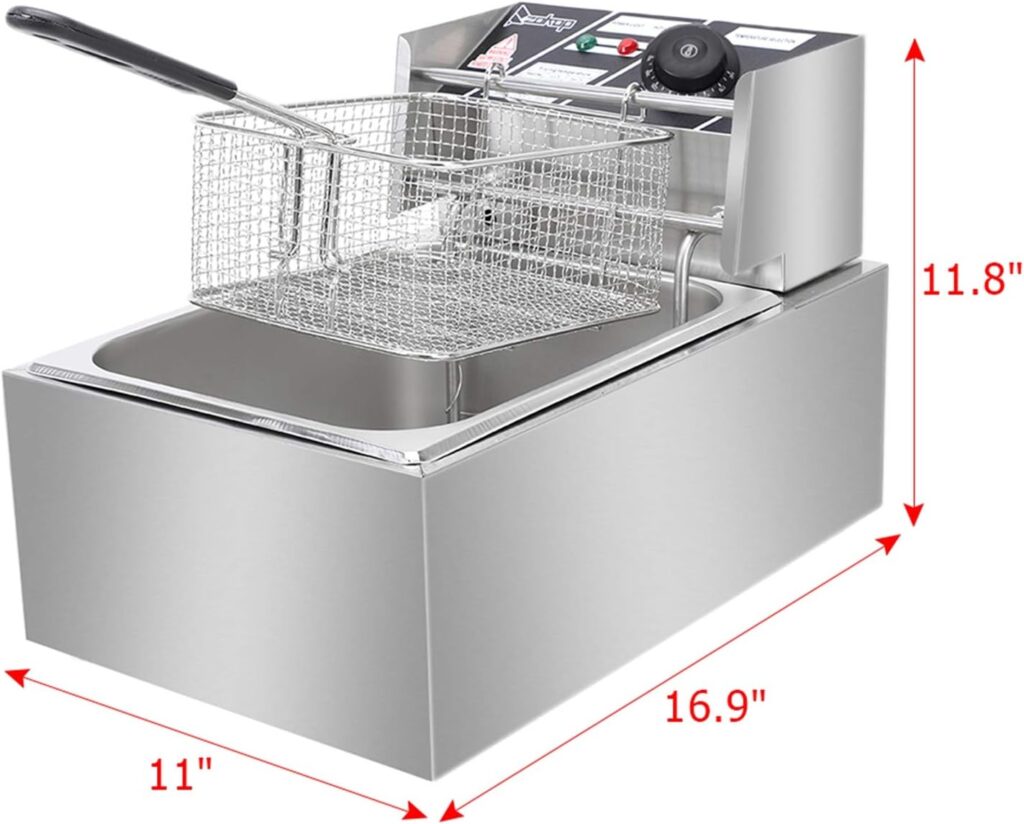 ZOKOP EH81 2500W MAX 110V 6.3QT/6L Stainless Steel Single Cylinder Electric Fryer US Plug, ,Electric Deep Fryer Frying Basket