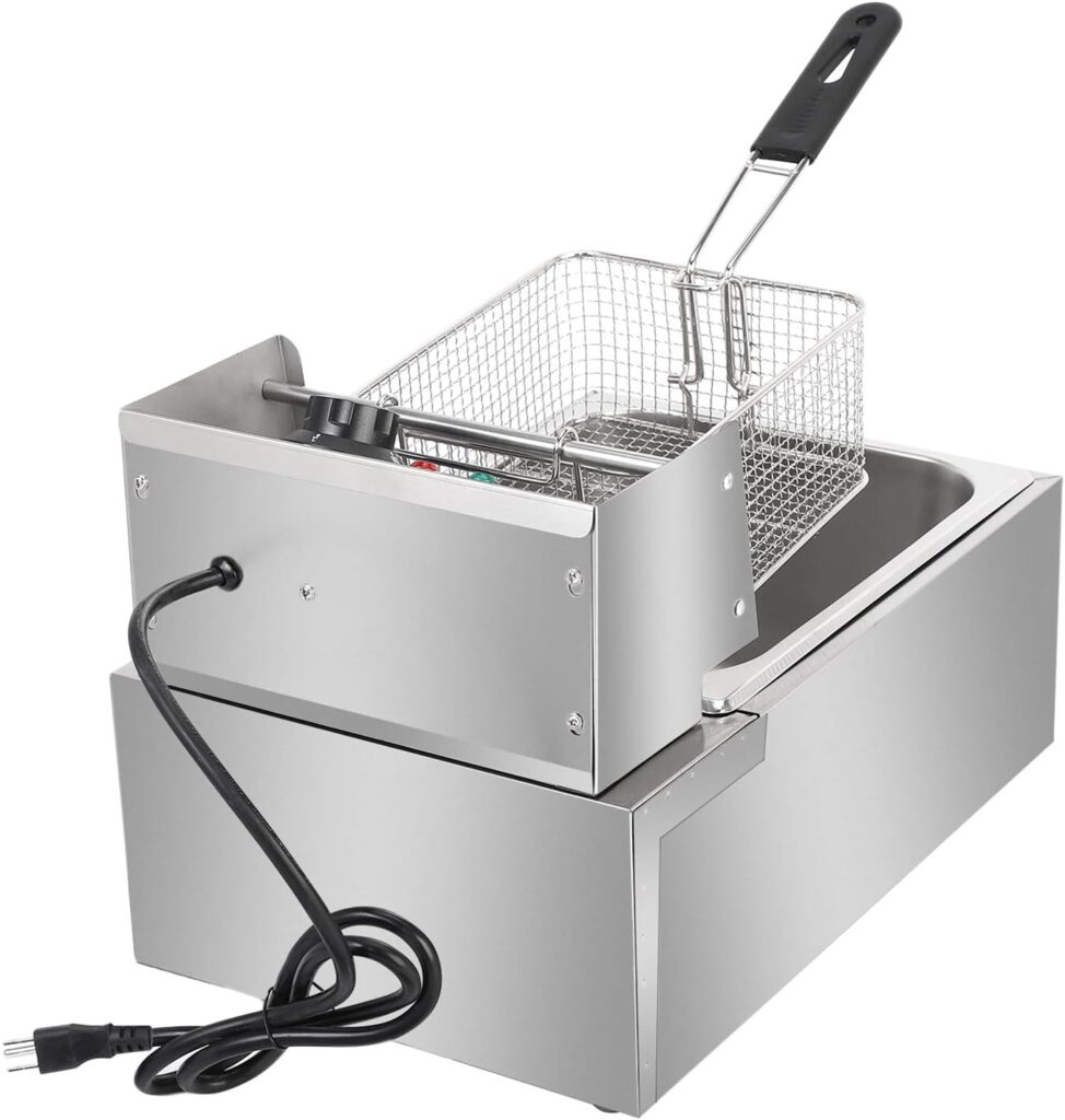 ZOKOP EH81 2500W MAX 110V 6.3QT/6L Stainless Steel Single Cylinder Electric Fryer US Plug, ,Electric Deep Fryer Frying Basket