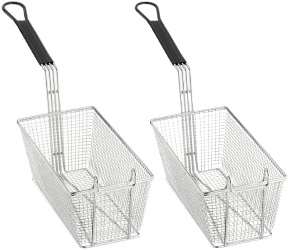 Deep Fryer Basket | 13 x 6.5 x 5.25 Restaurant Kitchen Commercial Use | Front Hooks Non-Slip Handle | Nickle Plated Stainless Steel (4 Pack)