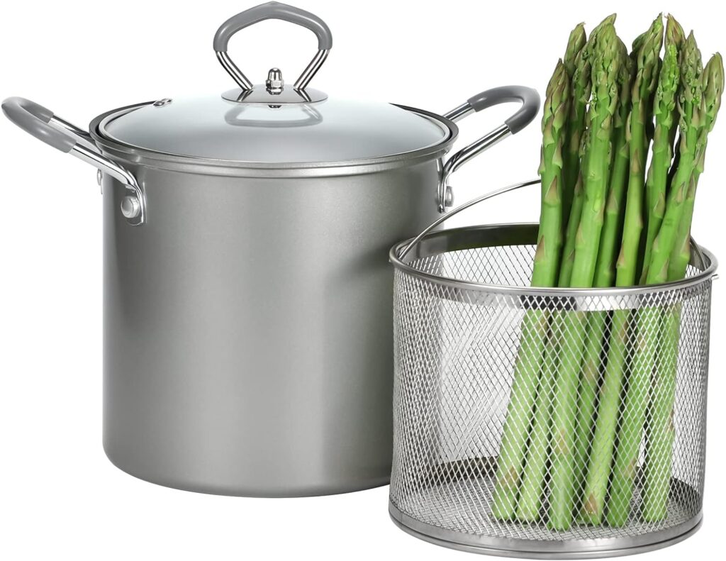 Deep Fryer Pot Stainless Steel Frying Pot With Basket 3L, Asparagus Steamer Pot With Lid, 2 in 1 Fry Pot For French Fries, Chicken, Cooking Vegetables