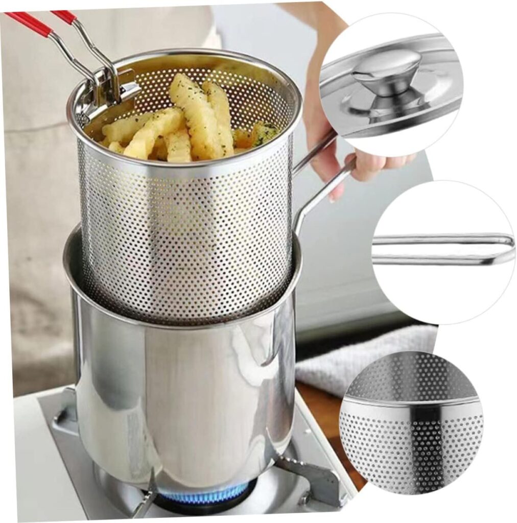 DOITOOL 2 Sets Stainless Steel Fryer Mini Airfryer Outdoor Griddle Stainless Wok French Fries Drain Basket Onion Ring Fryer Pasta Skimmer Deep Fryer Pot Frying Basket Fry Basket Fried